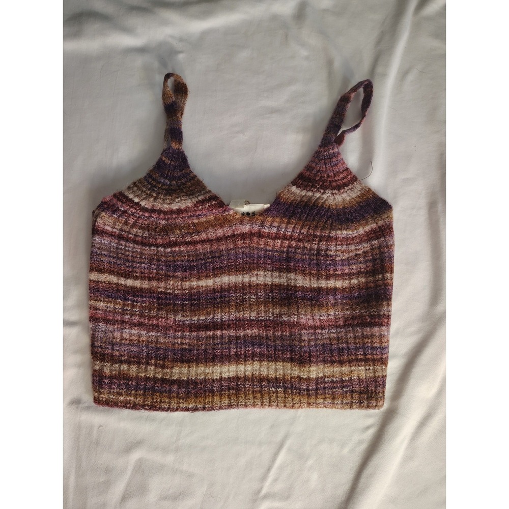 L'SPACE Demi Top Purple Multi Striped Knit Crop Cami Tank M DEMIT24